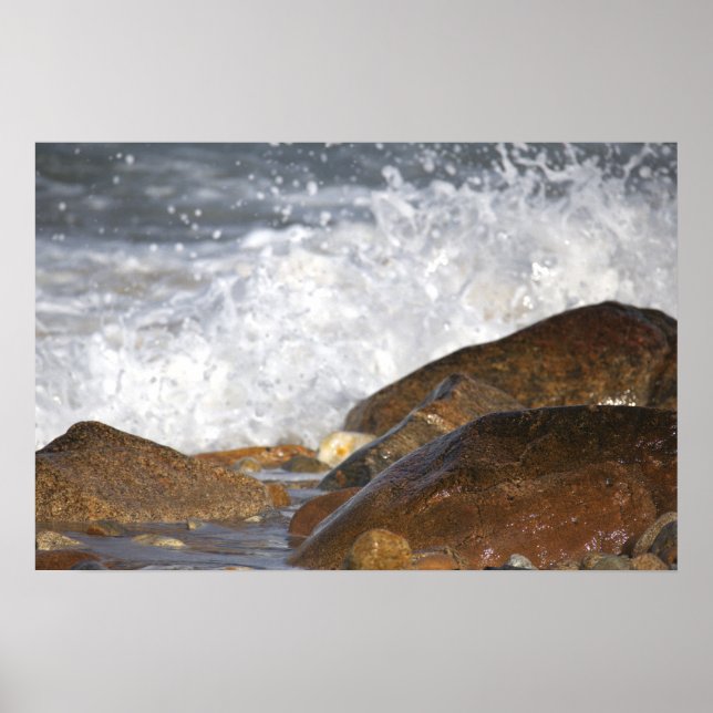 Rocks and Waves in Rhode Island Poster (Front)