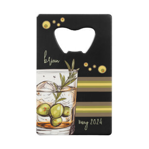 Rocks Glass Olives Guys Night Out Credit Card Bottle Opener