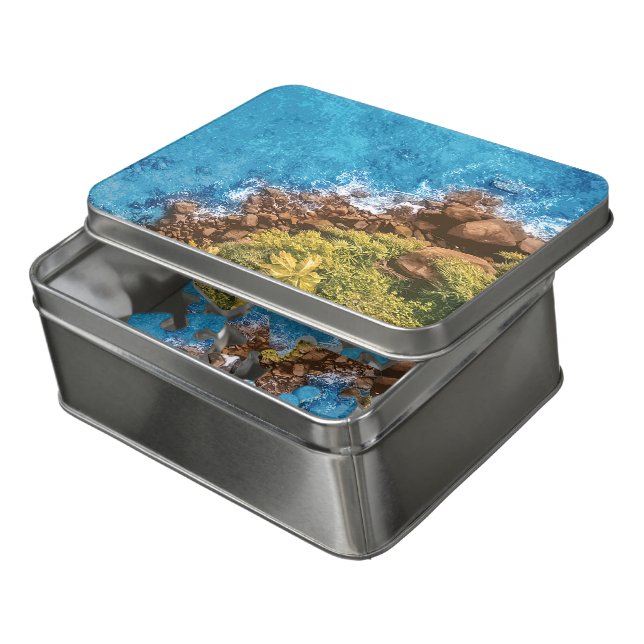 Rocks in the sea, above view 1 jigsaw puzzle (Lid Open)