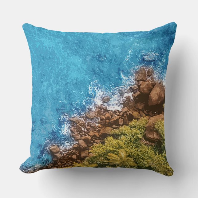 Rocks in the sea, above view 1 throw pillow (Front)