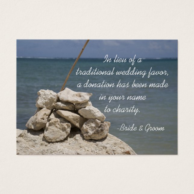 Rocks on Beach Wedding Charity Favor Card (Front)