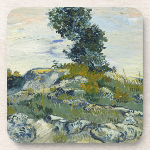 Rocks with Oak Tree, Van Gogh Oil Painting Beverage Coaster