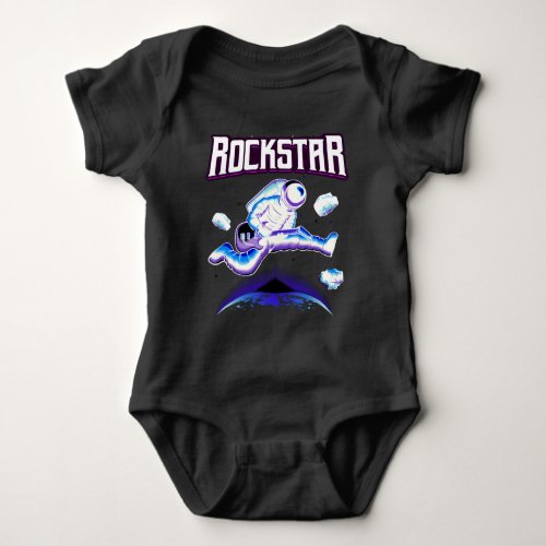 Rockstar astronaut playing guitar in space baby bo baby bodysuit