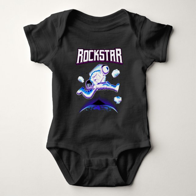 Rockstar astronaut playing guitar in space baby bo baby bodysuit (Front)