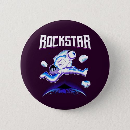 Rockstar astronaut playing guitar in space button