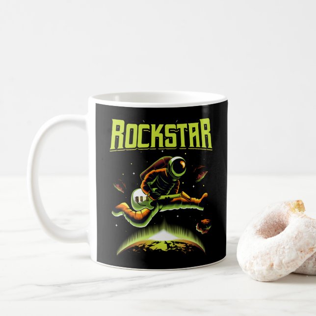 Rockstar astronaut playing guitar in space coffee mug (With Donut)