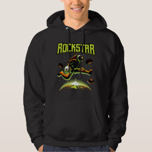 Rockstar astronaut playing guitar in space hoodie