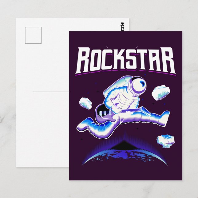 Rockstar astronaut playing guitar in space  postca postcard (Front/Back)