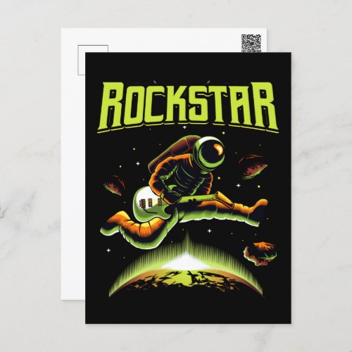 Rockstar astronaut playing guitar in space  postcard
