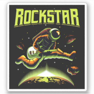 Rockstar astronaut playing guitar in space sticker