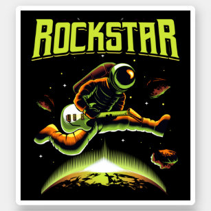 Rockstar astronaut playing guitar in space  sticker