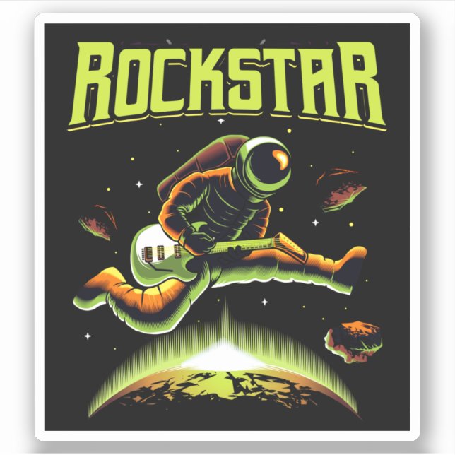 Rockstar astronaut playing guitar in space  sticker (Front)