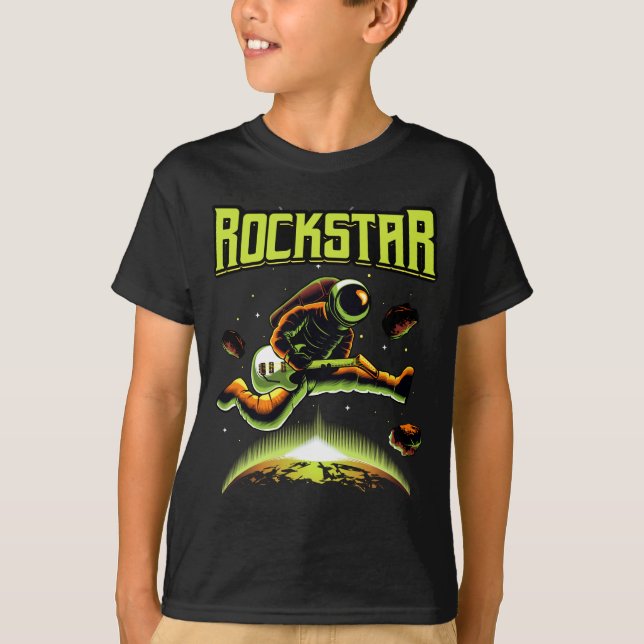 Rockstar astronaut playing guitar in space T-Shirt (Front)