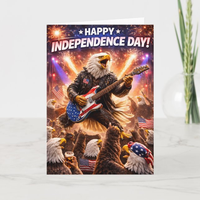 Rockstar bald eagle happy Independence Day gree Card (Front)