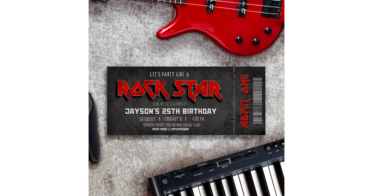 Rockstar Birthday Ticket Invitation | Zazzle