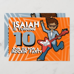 Rockstar boy 10th birthday orange blue invitation