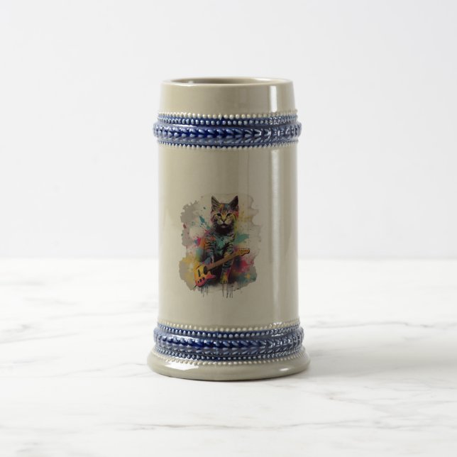 rockstar cat cat lover design  beer stein (Center)