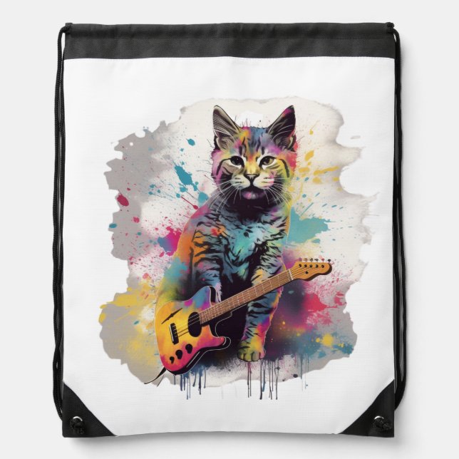 rockstar cat cat lover design  drawstring bag (Front)