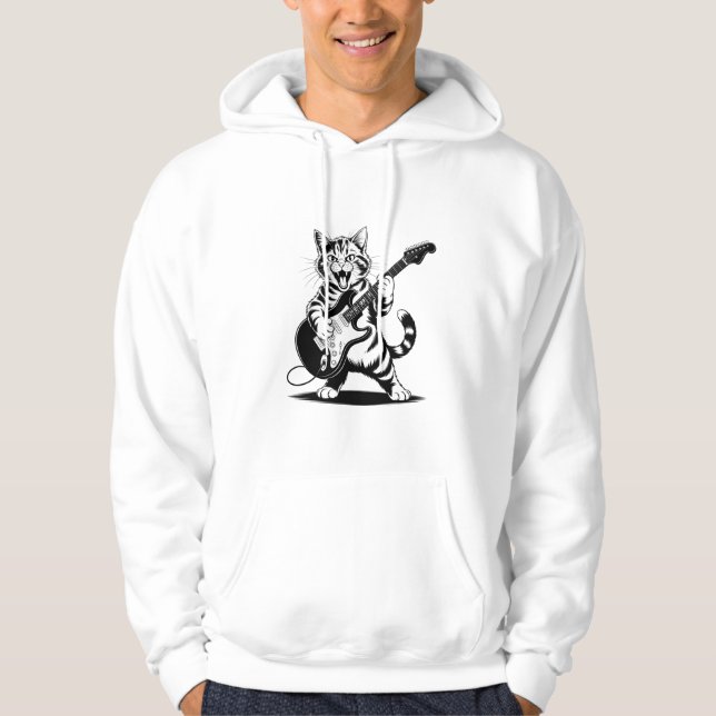 Rockstar Cat Guitar Solo – Funny Music Lover Gift Hoodie (Front)