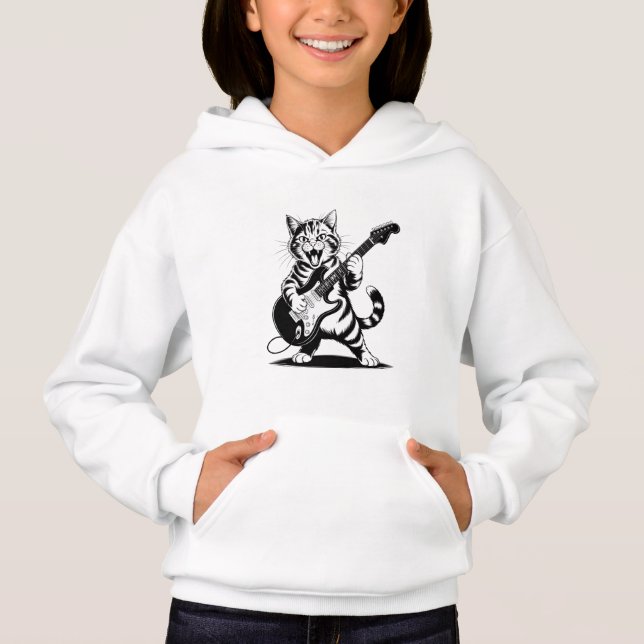 Rockstar Cat Guitar Solo – Funny Music Lover Gift Hoodie (Front)