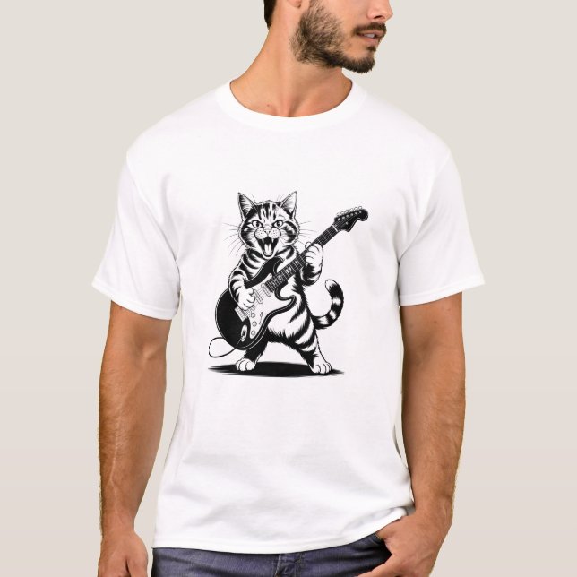 Rockstar Cat Guitar Solo – Funny Music Lover Gift T-Shirt (Front)