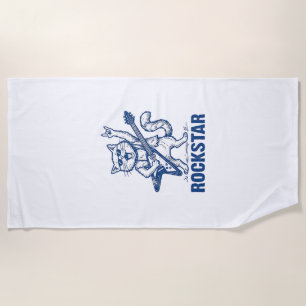 Rockstar Cat Guitar Vintage Engraving Shirt Design Beach Towel