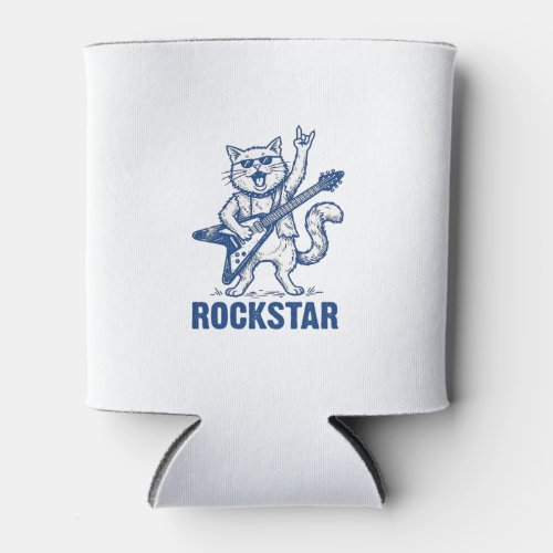 Rockstar Cat Guitar Vintage Engraving Shirt Design Can Cooler