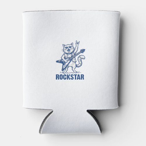Rockstar Cat Guitar Vintage Engraving Shirt Design Can Cooler