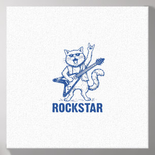 Rockstar Cat Guitar Vintage Engraving Shirt Design Canvas Photo Tile