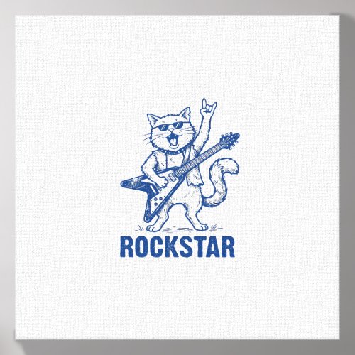 Rockstar Cat Guitar Vintage Engraving Shirt Design Canvas Photo Tile