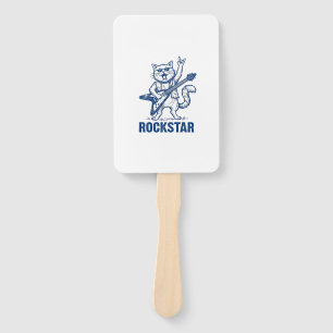 Rockstar Cat Guitar Vintage Engraving Shirt Design Hand Fan