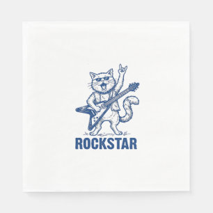 Rockstar Cat Guitar Vintage Engraving Shirt Design Napkins