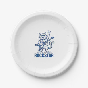 Rockstar Cat Guitar Vintage Engraving Shirt Design Paper Plates