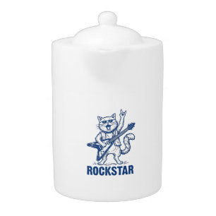 Rockstar Cat Guitar Vintage Engraving Shirt Design Teapot