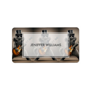 Rockstar Cat Playing Electric Guitar in Leather    Label
