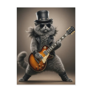 Rockstar Cat Playing Electric Guitar in Leather    Postcard