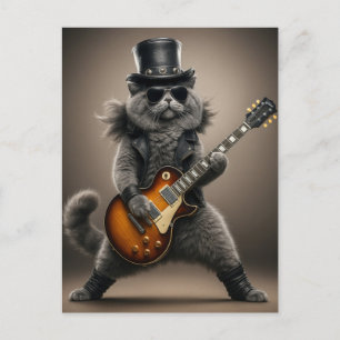 Rockstar Cat Playing Electric Guitar in Leather Postcard