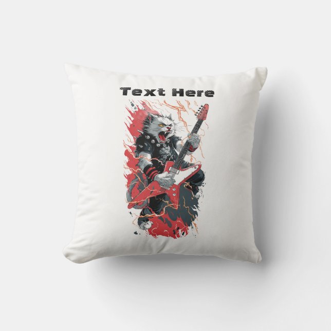 Rockstar Cat Throw Pillow (Front)