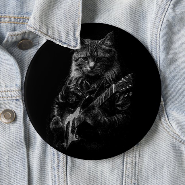 Rockstar Cat with Guitar - Cool Music Art Gift  Button (In Situ)