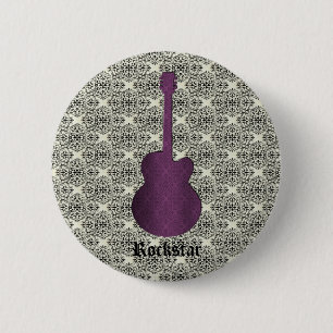 Rockstar Damask Guitar Button, Purple Button