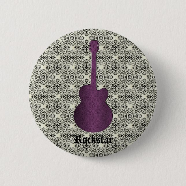 Rockstar Damask Guitar Button, Purple Button (Front)