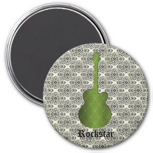 Rockstar Damask Guitar Magnet Olive Green Magnet