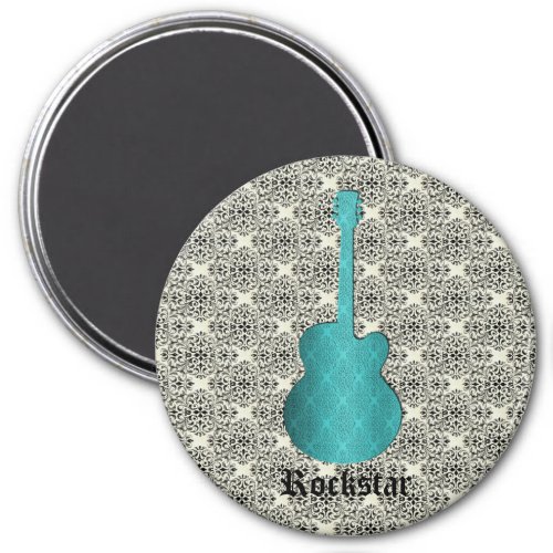 Rockstar Damask Guitar Magnet Turquoise Magnet
