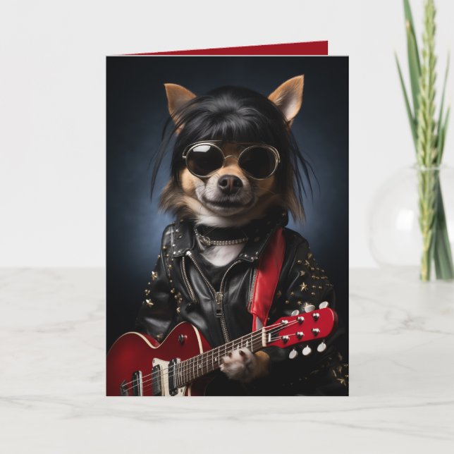 Rockstar Dog Birthday, Funny Dog, Music Theme Card (Front)