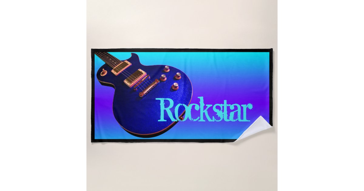 Rockstar Electric Guitar Bright Blue Purple Cool Beach Towel Zazzle Com