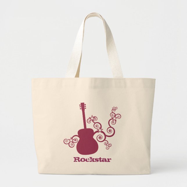 Rockstar Guitar Bag, Fuchsia Large Tote Bag (Front)