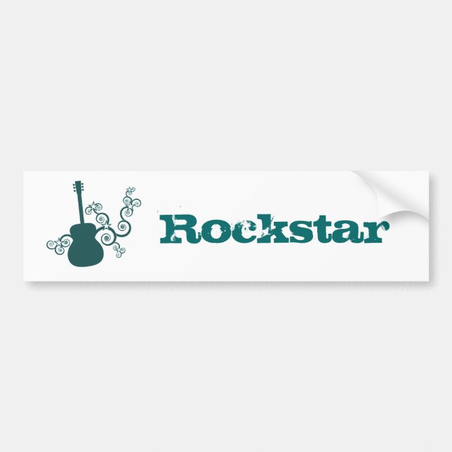 Rockstar Guitar Bumper Sticker, Dark Teal Bumper Sticker (Front)