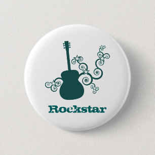 Rockstar Guitar Button, Dark Teal Pinback Button