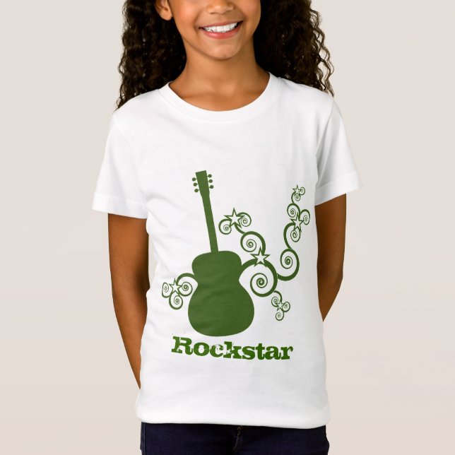 Rockstar Guitar Girl's T-shirt, Green T-Shirt (Front)