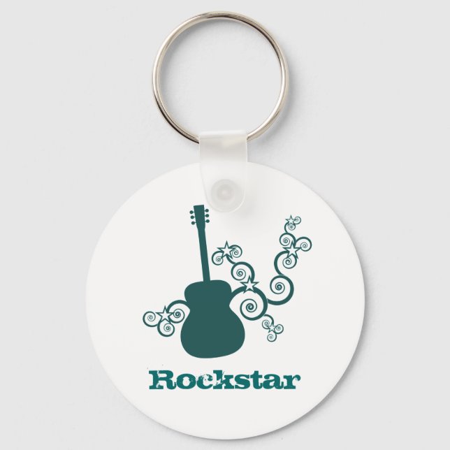 Rockstar Guitar Keychain, Dark Teal Keychain (Front)